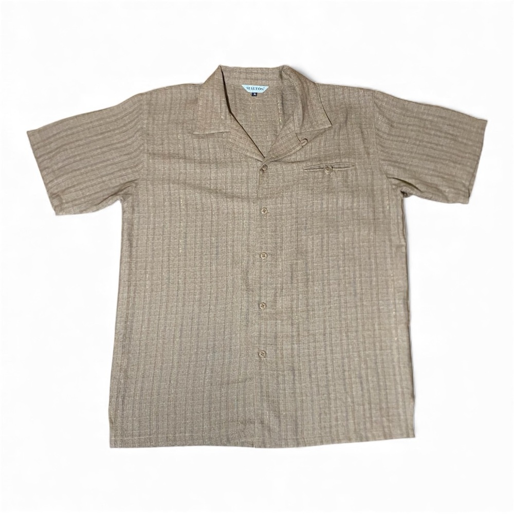 Maltos Vintage Korean Shirt XL Tan Brown Button Front Short Sleeve SP150 Retro